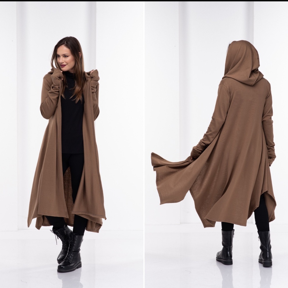 Fraktura Camel Wool Witchy Coat Cardigan Hooded Festival Gothic Renfare